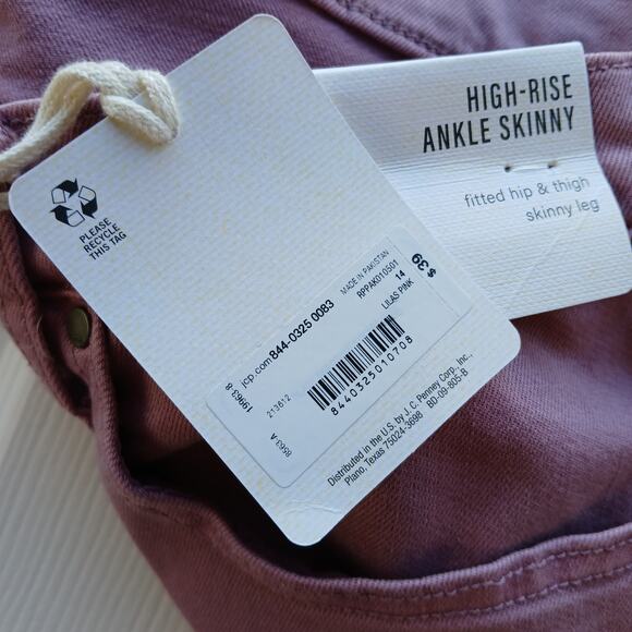 a.n.a. High-Rise Skinny Ankle Jeans 14 button fly Lilas Pink 33W x 26L NOS - Picture 6 of 15